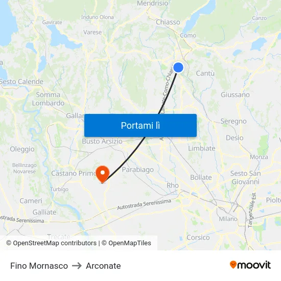 Fino Mornasco to Arconate map