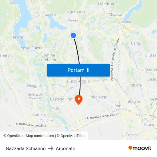 Gazzada Schianno to Arconate map