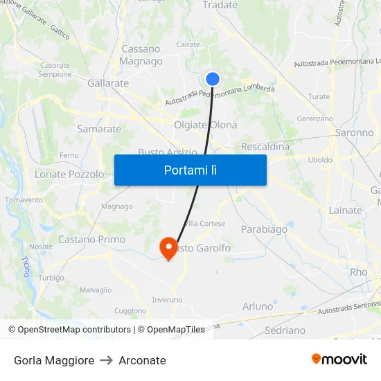 Gorla Maggiore to Arconate map