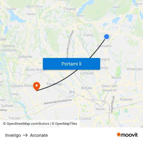 Inverigo to Arconate map