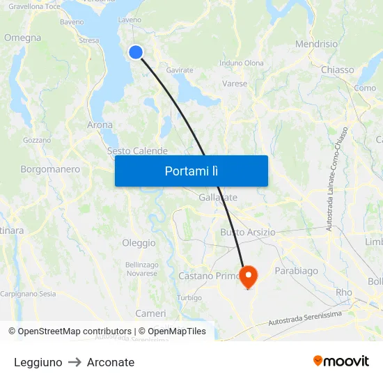 Leggiuno to Arconate map