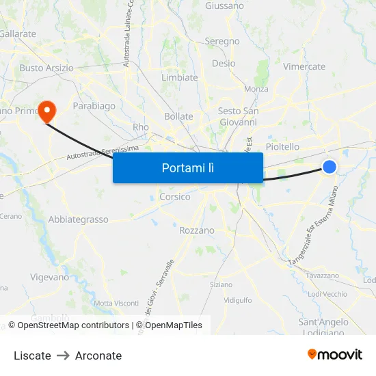 Liscate to Arconate map