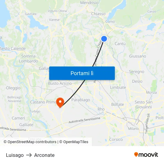 Luisago to Arconate map