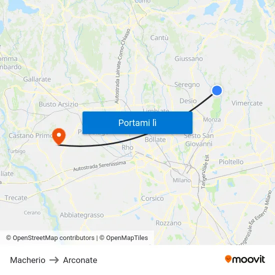 Macherio to Arconate map