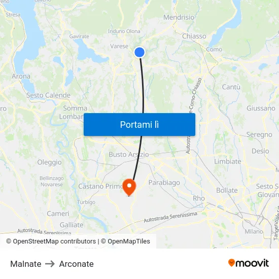 Malnate to Arconate map