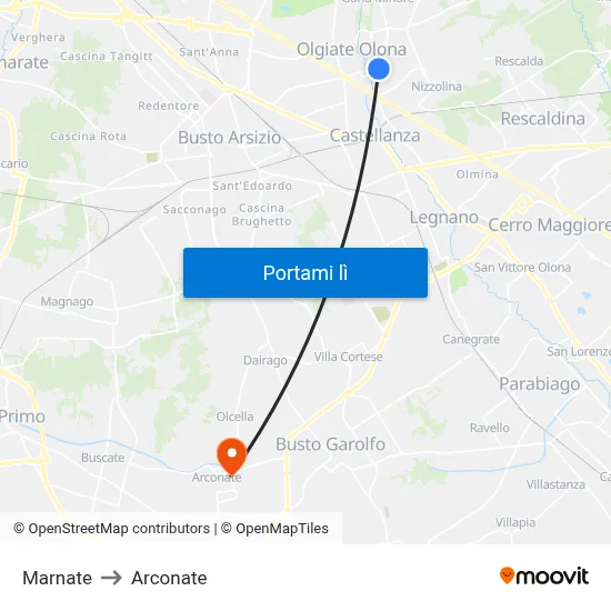 Marnate to Arconate map