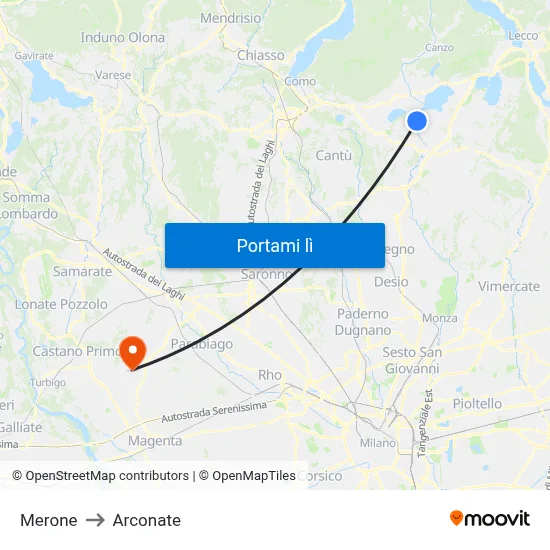 Merone to Arconate map