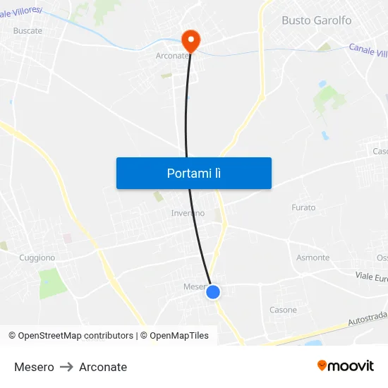 Mesero to Arconate map