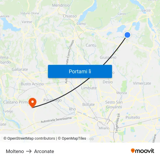 Molteno to Arconate map