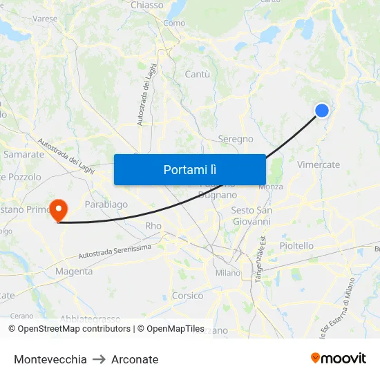 Montevecchia to Arconate map