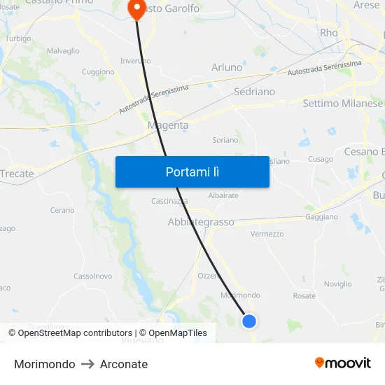 Morimondo to Arconate map