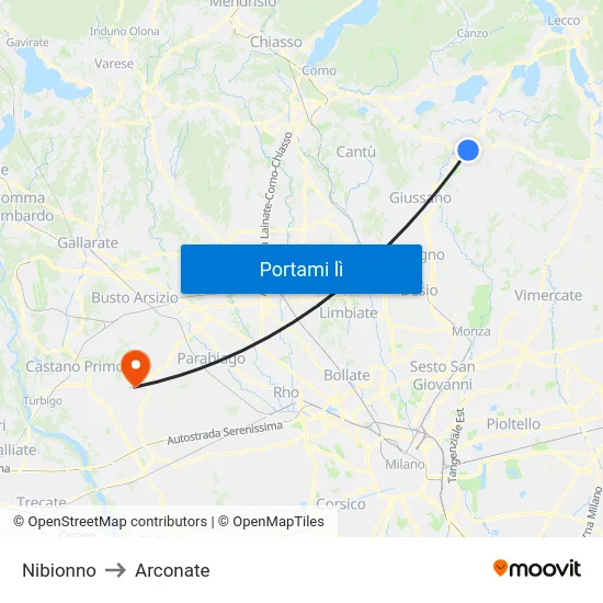 Nibionno to Arconate map