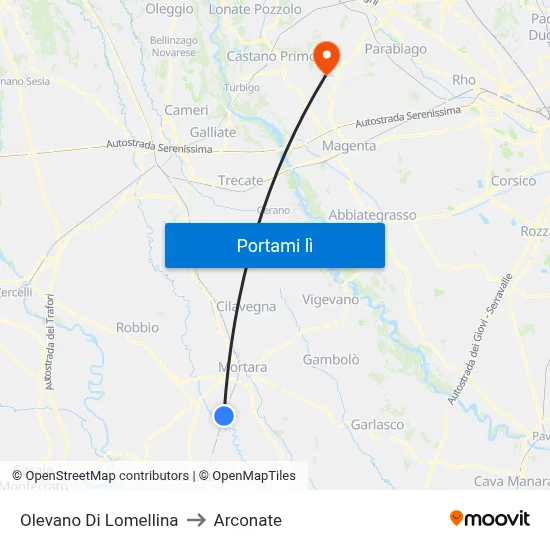 Olevano Di Lomellina to Arconate map