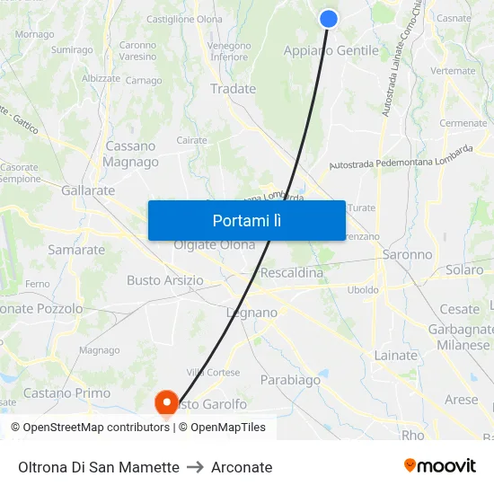 Oltrona Di San Mamette to Arconate map