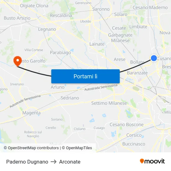 Paderno Dugnano to Arconate map