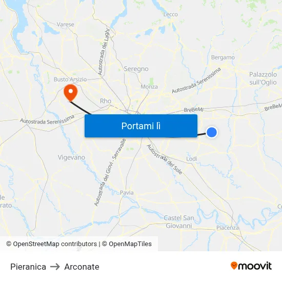 Pieranica to Arconate map