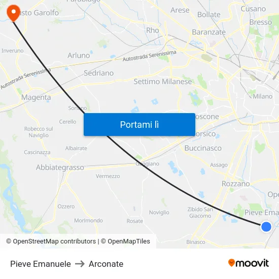Pieve Emanuele to Arconate map
