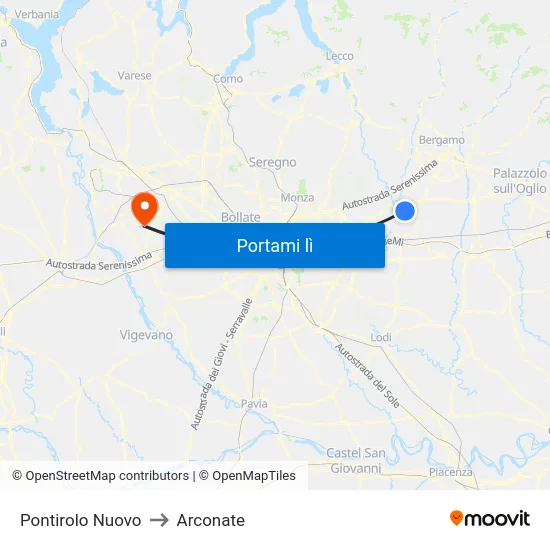 Pontirolo Nuovo to Arconate map