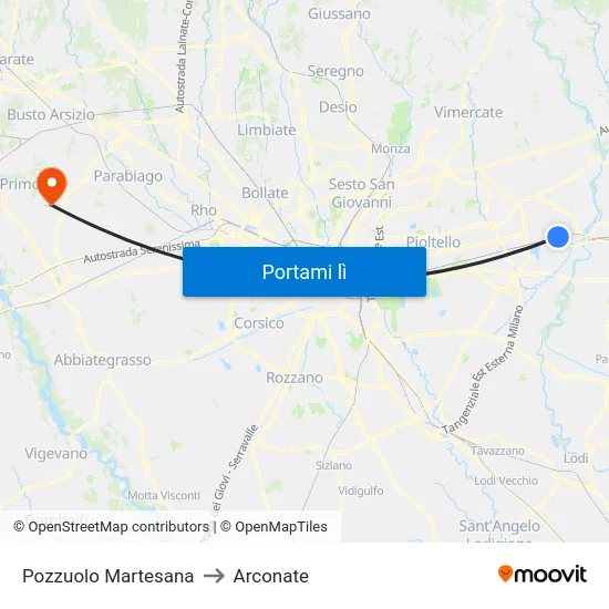 Pozzuolo Martesana to Arconate map