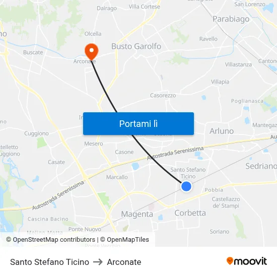 Santo Stefano Ticino to Arconate map