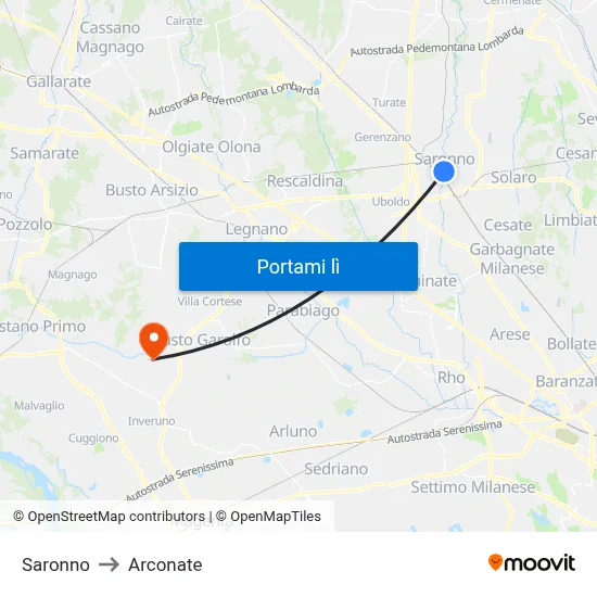 Saronno to Arconate map