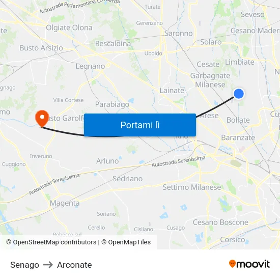 Senago to Arconate map