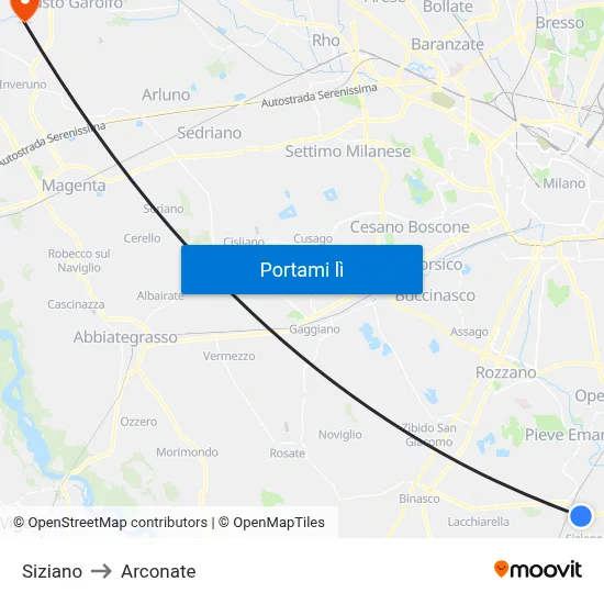 Siziano to Arconate map