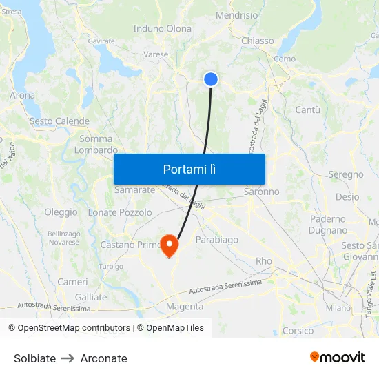 Solbiate to Arconate map