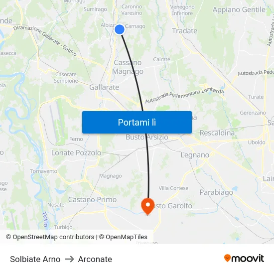Solbiate Arno to Arconate map