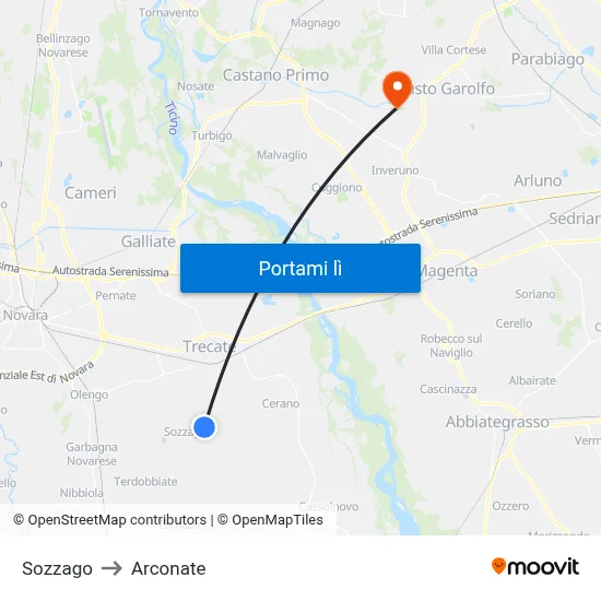 Sozzago to Arconate map