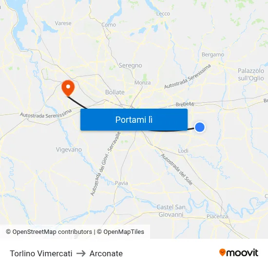 Torlino Vimercati to Arconate map
