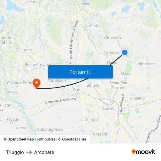Triuggio to Arconate map