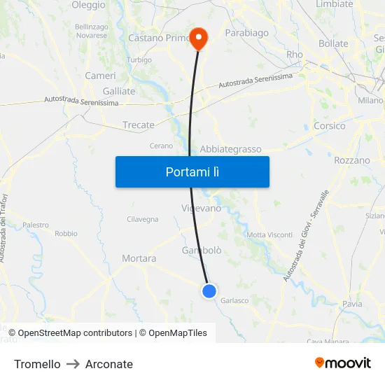 Tromello to Arconate map