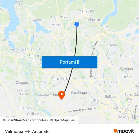 Valmorea to Arconate map