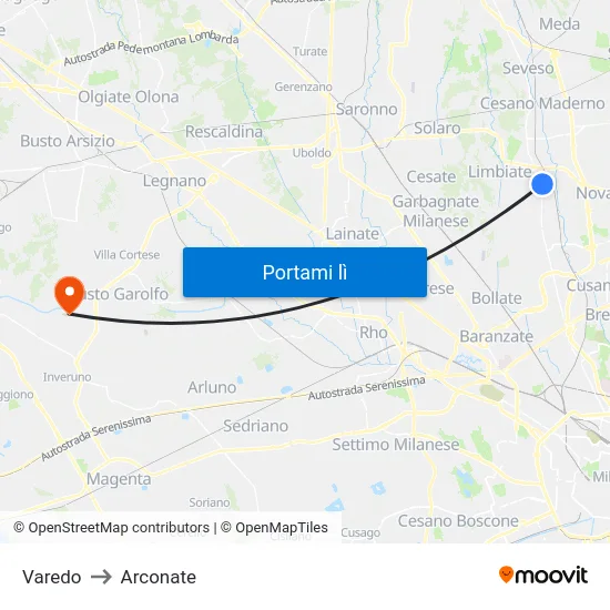 Varedo to Arconate map