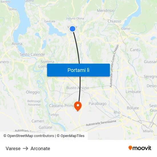 Varese to Arconate map