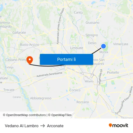 Vedano Al Lambro to Arconate map