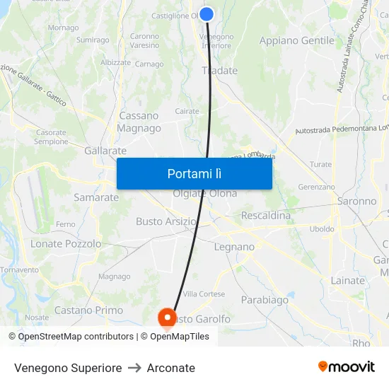 Venegono Superiore to Arconate map