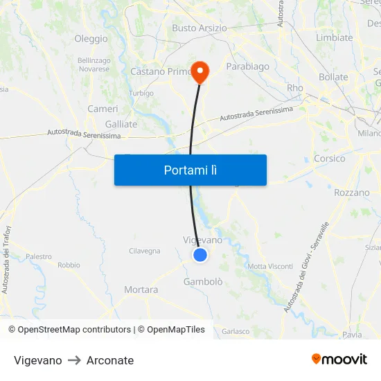 Vigevano to Arconate map