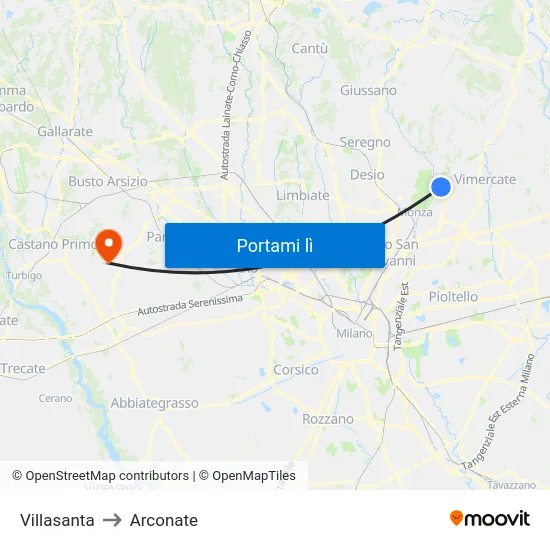 Villasanta to Arconate map