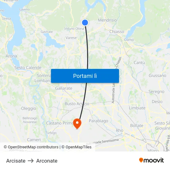 Arcisate to Arconate map