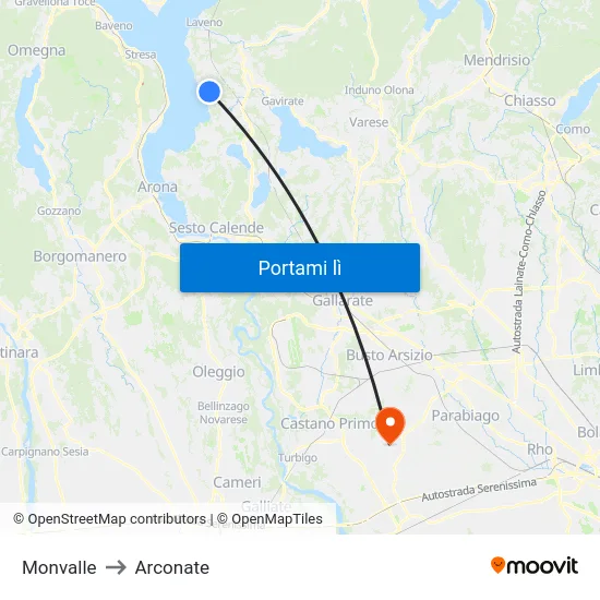 Monvalle to Arconate map
