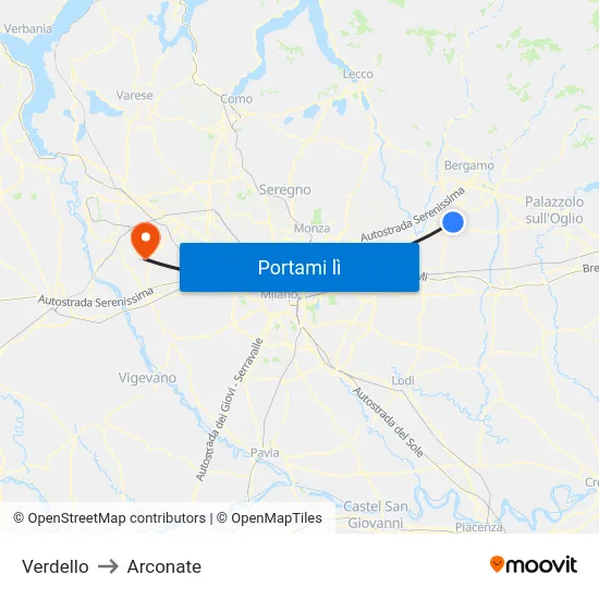 Verdello to Arconate map