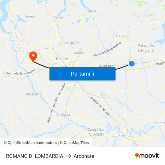 ROMANO DI LOMBARDIA to Arconate map