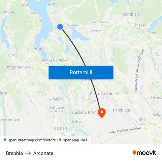Brebbia to Arconate map