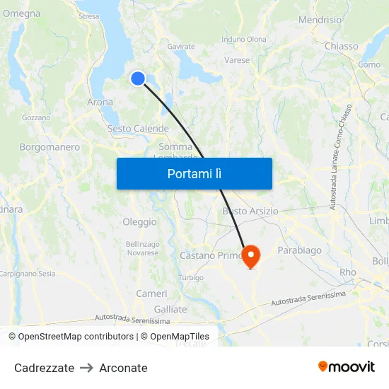 Cadrezzate to Arconate map