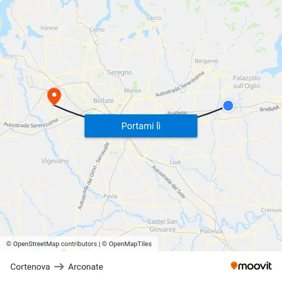 Cortenova to Arconate map