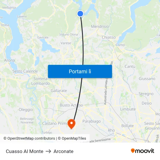 Cuasso Al Monte to Arconate map