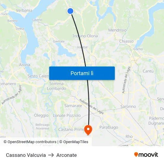 Cassano Valcuvia to Arconate map