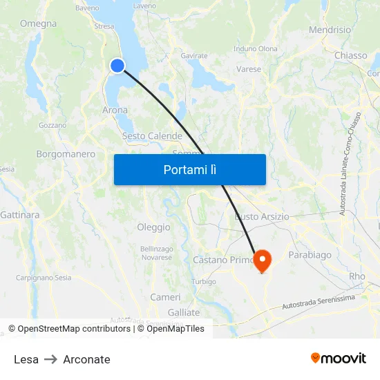 Lesa to Arconate map